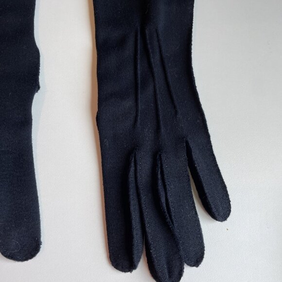 Vintage 60s Meyers Make Long Evening Gloves Size 6 1/2 Black Cotton Elegant - Picture 3 of 10